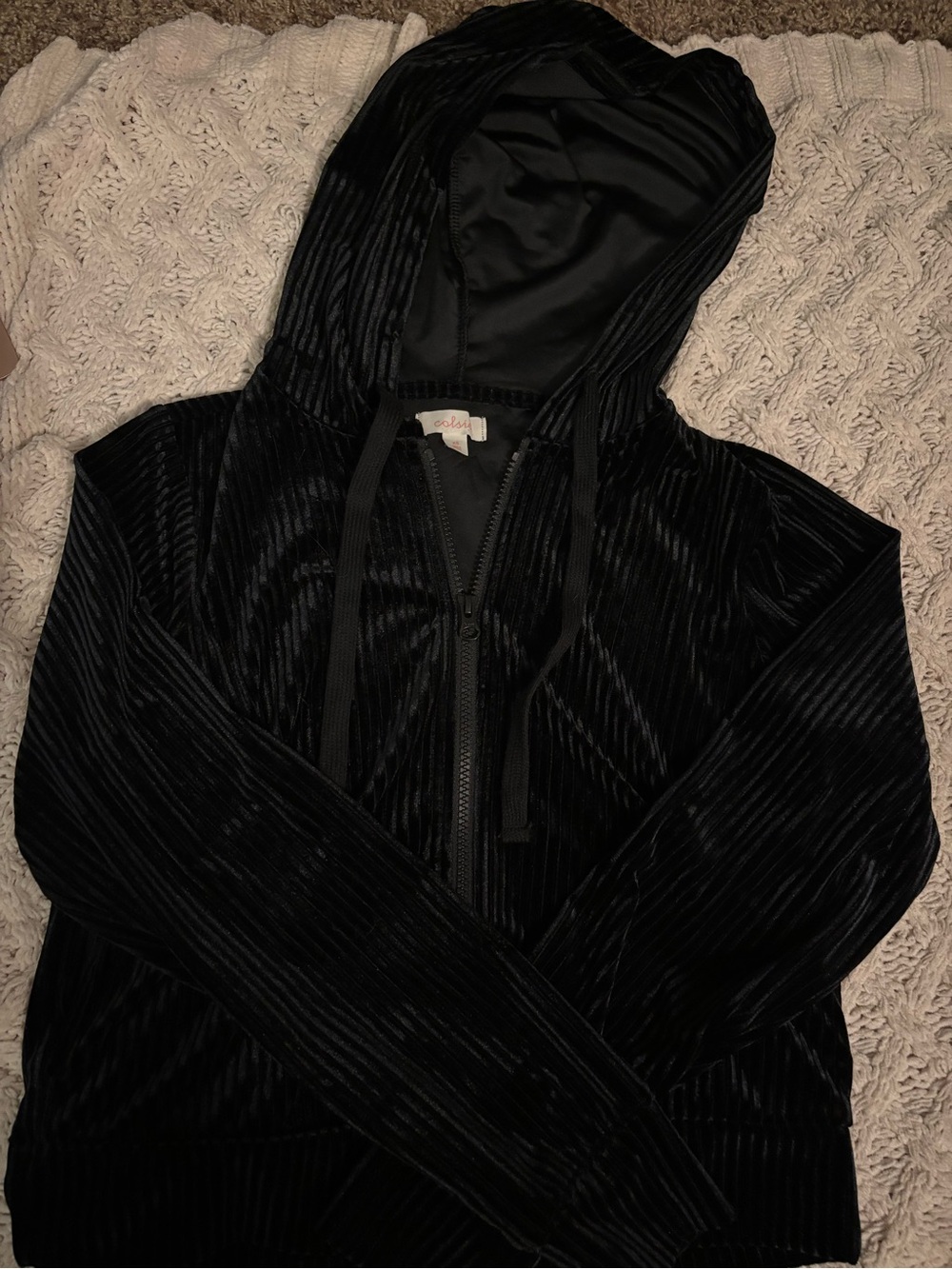 Colsie Black Velvet Zip Hoodie